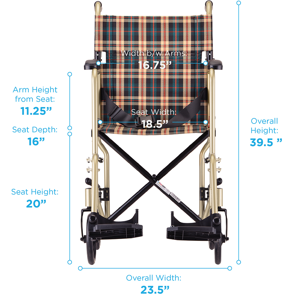 TRANSPORT CHAIR 19" PLAID MEASUREMENTS